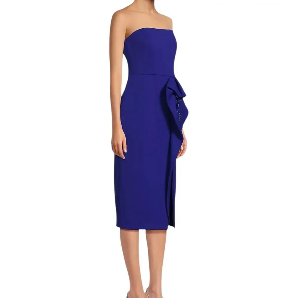 NWT Aidan Mattox Strapless Bonded Crêpe Appliqué Cocktail Indigo Dress – Sz 6 - Picture 2 of 14